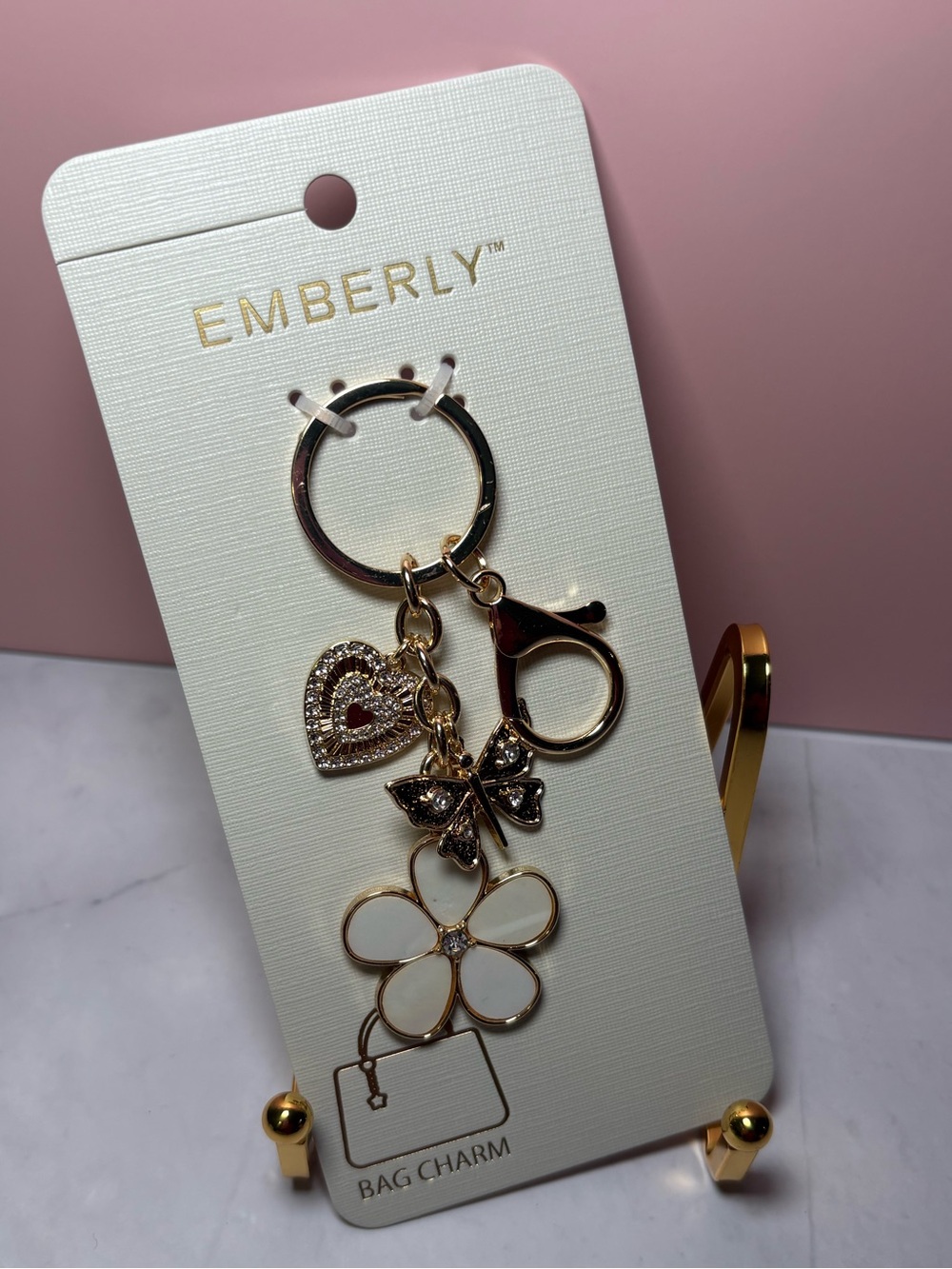 🤍 Emberly Butterfly Flower Heart Bag Charm Keychain NWT